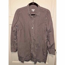 J Jill Shirt Burgundy White Stripe Button Front Long Sleeve High Low Hem Medium - $17.31
