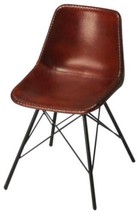 Side Chair Mid-Century Modern Black Brown Distressed Leather Iron - £461.76 GBP