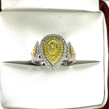 GIA 1.50 TCW Pear Light Yellow Diamond Engagement Ring 18k White Gold - £4,114.29 GBP