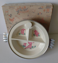 Vintage Baby Food Warming Dish Little Bo Peep Pink Divided Thermal Hot Water - £11.19 GBP
