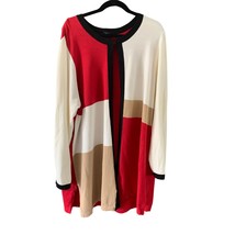 Maggie Barnes Womens Size 2X Colorblock Button Up Cardigan Sweater Red White Tan - $19.79