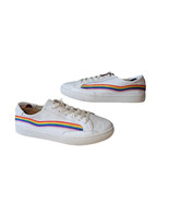 Soludos Ibiza Sz 10 White Leather Low Top Sneakers Rainbow Wave Good Vib... - $89.88 CAD