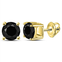 14kt Yellow Gold Round Black Color Enhanced Diamond Solitaire Stud Earrings - £345.33 GBP