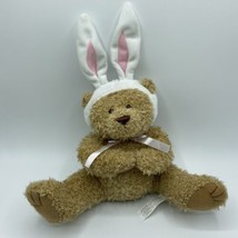 Teddy Bear With Rabbit Ears Happy Easter Plush 12&quot; Yellow Bunny Ears - $8.60