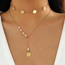 Pearl &amp; 18K Gold-Plated Drop Necklace &amp; Sequin Choker Necklace - £11.96 GBP