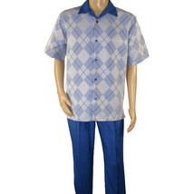 Men MONTIQUE 2pc Walking Leisure Suit Matching Set Short Sleeves 2216 Royal blue - £61.87 GBP