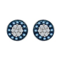 1/5 CT Blue &amp; White Simulated Diamond Halo Stud Earrings 14K White Gold Silver - £29.28 GBP
