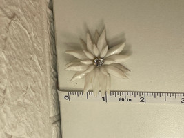 Vintage White Plastic Flower Clip On Earrings Rhinestone Centers - $6.92