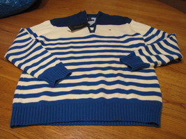 Boys XL 20 youth Royal stripe Tommy Hilfiger sweater long sleeve zip pull over - $18.01