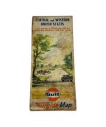 Vintage Central and Western US Tourguide Map Gulf Oil Ephemera Poster To... - £11.00 GBP