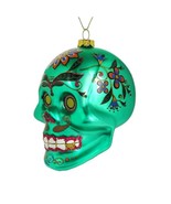 SKULL ORNAMENT 4&quot; Glass Christmas Tree Day of the Dead Sugar Muerto Teal... - £18.34 GBP