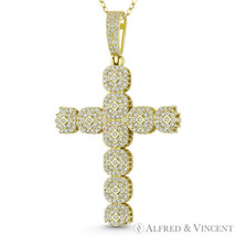 Large Cross Cubic Zirconia Cluster .925 Sterling Silver 14k Gold-Plated Pendant - £39.72 GBP+