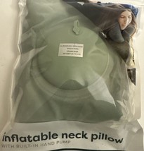 Inflatable Neck Pillow W/Built In Hand Pump Travel Pillow Green - £3.91 GBP
