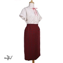 Vintage Red &amp; Navy Blue Herringbone Wool Lined Pendleton Skirt, Sze 12 -... - $34.00