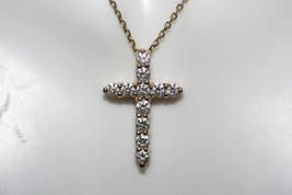 14K Yellow Gold Prong Set Natural Brilliant Diamonds Cross Pendant on 18&quot; Chain - £548.90 GBP