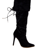 QUPID Milia Black Embossed Velvet 2 way Over or Under the Knee Boots size 6 New - £31.11 GBP
