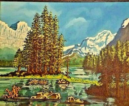 Vintage Painting Mid-Century Acrylic on Board Mountain &amp; River Framed and Signed - £66.98 GBP