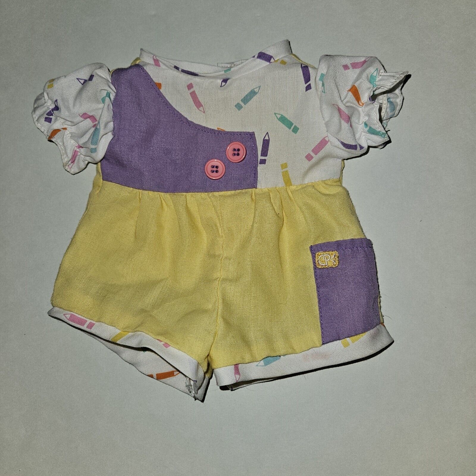VTG Cabbage Patch Kids CPK Pencil Crayon Outfit Doll Clothes Yellow Purple 1989 - $39.55