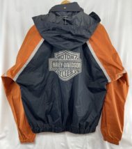 Harley Davidson Nylon Motorcycle Rain Jacket Black/Orange Hooded - £24.80 GBP