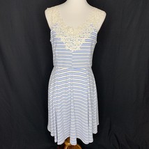 Blue White Striped Terry Cloth Fit and Flare Dress Lace Detail  Fits Like Medium - £11.14 GBP