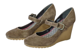 Tommy Hilfiger Strap Wedge Heels Taupe/Light Brown Suede Rubber Sole Size 8 1/2M - £15.62 GBP