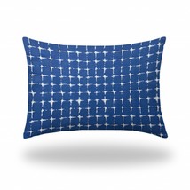 14&quot; X 20&quot; Blue And White Zippered Gingham Lumbar Indoor Outdoor Pillow Cover - £49.01 GBP