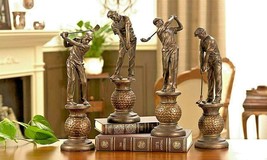 Golfer Statues Set of 4 - Antique Gold Color Trophy Home Sports Team Mancave image 2