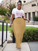 Women&#39;s sexy high waist tassels bodycon long clubwear pencil maxi shirt khaki - £7.52 GBP