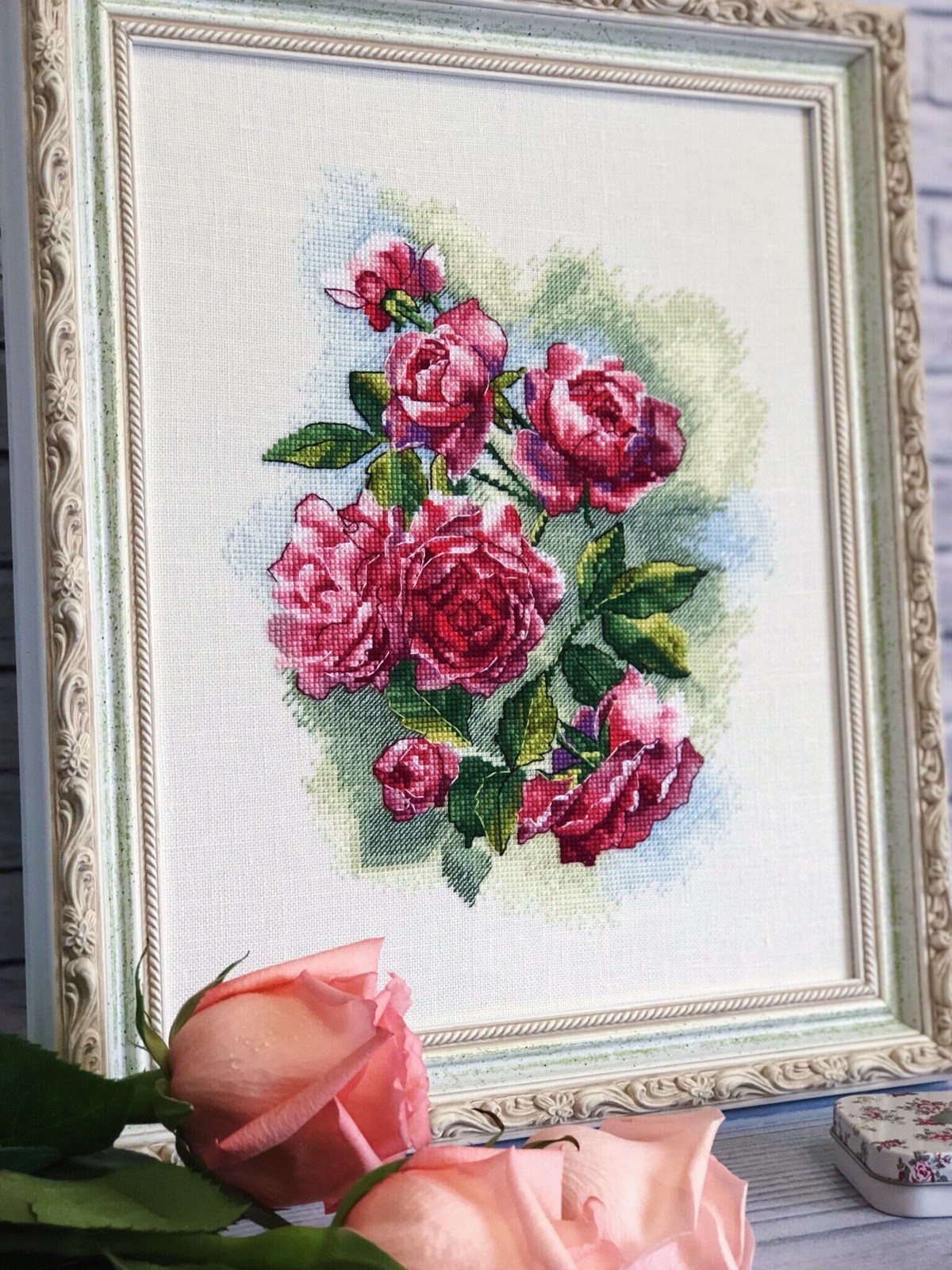 Primary image for Roses cross stitch bouquet pattern pdf - Purple embroidery rose flowers cross