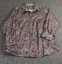 Chaps No Iron Button Up Shirt Women&#39;s Size 2X Red Paisley Floral Long Sl... - £15.74 GBP