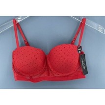 Rene Rofe Plunge Push Up Bra Balconette B46384-REDQ Dots Mesh Red 36C NWT - $39.00