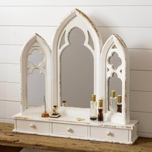 Rustic Tabletop Trifold Vanity Mirror with Distressed Finish - £225.18 GBP