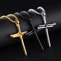 Mens Christ Jesus Nail Rope Cross Pendant Necklace Stainless Steel Box Chain 24&quot; - £9.61 GBP