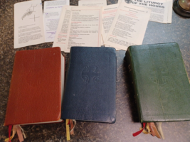 3 Liturgy of the Hours Volumes 1, 2, &amp; 4  1975 Faux Leather Book Covers ... - $89.09