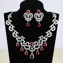 Water Drop Red Cubic Zirconia White CZ Silver 925 Jewelry Set For Women Wedding  - £24.91 GBP