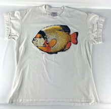 Vintage Oneita Maiden West - White w/Orange Fish Design T-Shirt Andre &#39;9... - £19.46 GBP