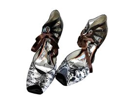 Gracienne Stiletto Heels Brown Patent Leather/ Snake Peep Toe Mary Jane ... - $28.71