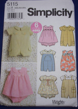 Simplicity Babies Romper or Romper Dress Size XXS-L #5115 Uncut - £4.77 GBP