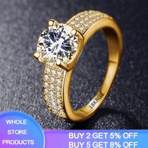 YANHUI 925 Solid Silver Circle Zirconia Diamond Rings For Women 18K Gold Color C - £9.59 GBP