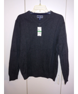 CLUB ROOM MEN&#39;S GRAY COTTON V-NECK PULLOVER SWEATER-L-NWT-$50 TAG-NICE - £16.20 GBP