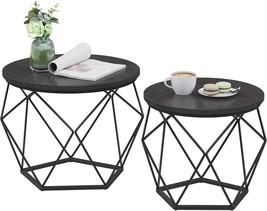 Vasagle Small Coffee Table Set Of 2, Black, Round Coffee Table With, And Office. - $113.98