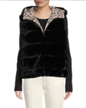 Adrienne Landau Reversible Faux Fur Hooded Vest Black / Animal Small $295 -NWT - £71.66 GBP