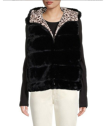 ADRIENNE LANDAU Reversible Faux Fur Hooded Vest Black / Animal Small $29... - £70.11 GBP