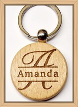 Personalised Round Keyring Children Name fob tag Handmade Wooden Laser Engraved - £1.28 GBP+