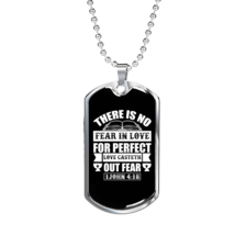 Casteth Out Fear 1 John 4:18 Necklace Stainless Steel or 18k Gold Dog Tag 24&quot; - £37.22 GBP+