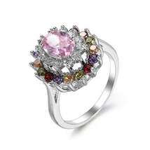 Pink Crystal &amp; Cubic Zirconia Silver-Plated Oval-Cut Ring - £11.18 GBP