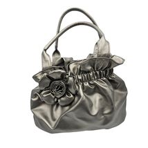 Bueno Women's Shiney Gray Puffy Handbag with Rose Decor Shoulder Bag - $16.99