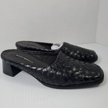 SESTO MEUCCI Womens 6 Slip On Mules Shoes Heel Black Leather Woven Basketweave - £29.47 GBP