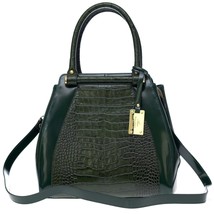 AURA Italian Made Genuine Green Crocodile Embossed Leather Structured Tote - £437.13 GBP