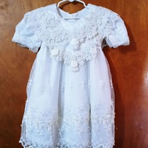 ROPON White Beaded Sequins Vintage Christening Dress Baptism 2 Embroidered Flaw - £26.86 GBP